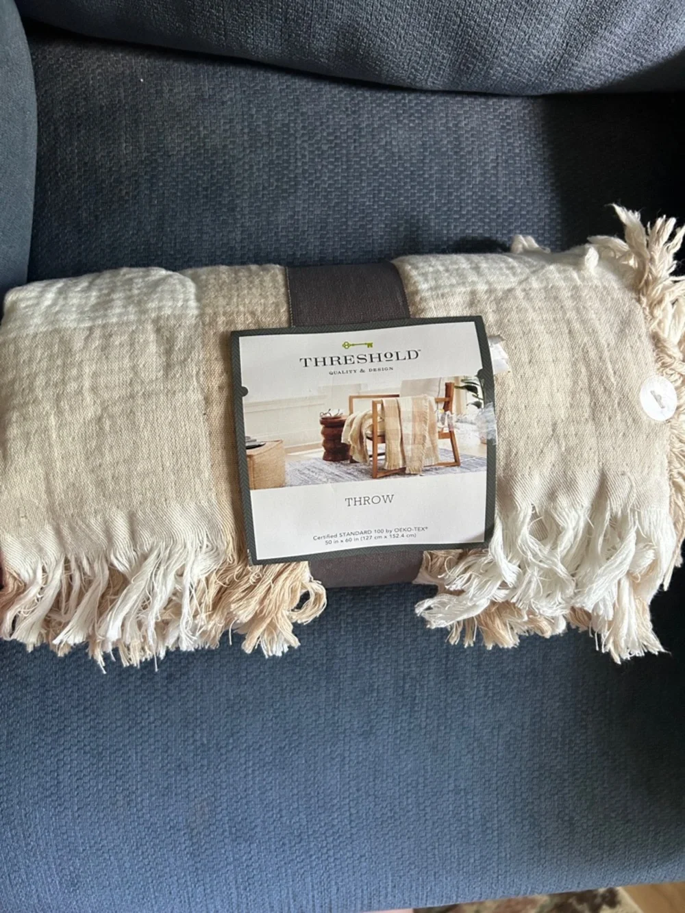 NWT Threshold Beige and Cream Striped Throw